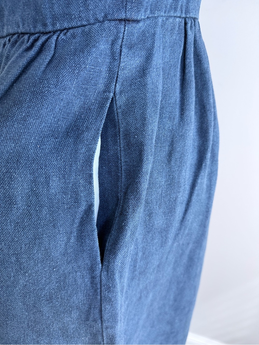 SEA New York Linen Midi Dress Blue Chambray Ruffle Button Front Cottagecore Boho - Picture 6 of 15